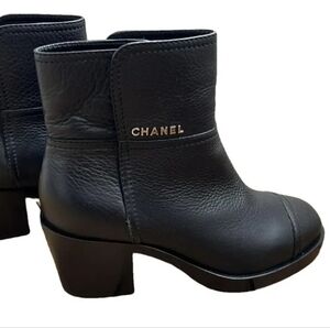 CHANEL Black Leather Ankle Boots | Size 40 | Classic Logo Booties